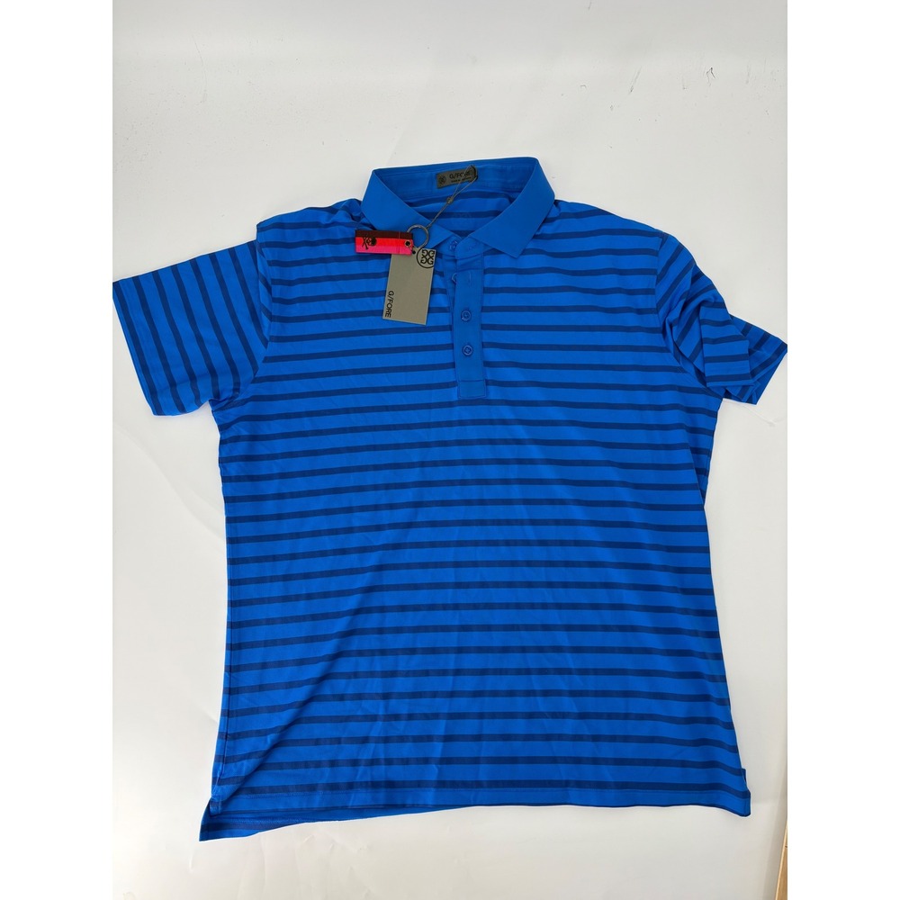 G/FORE Mens Cobalt Blue Striped Golf Polo Shirt G4MF20K04 Size L NEW